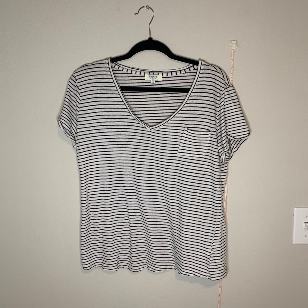 black and white striped v-neck